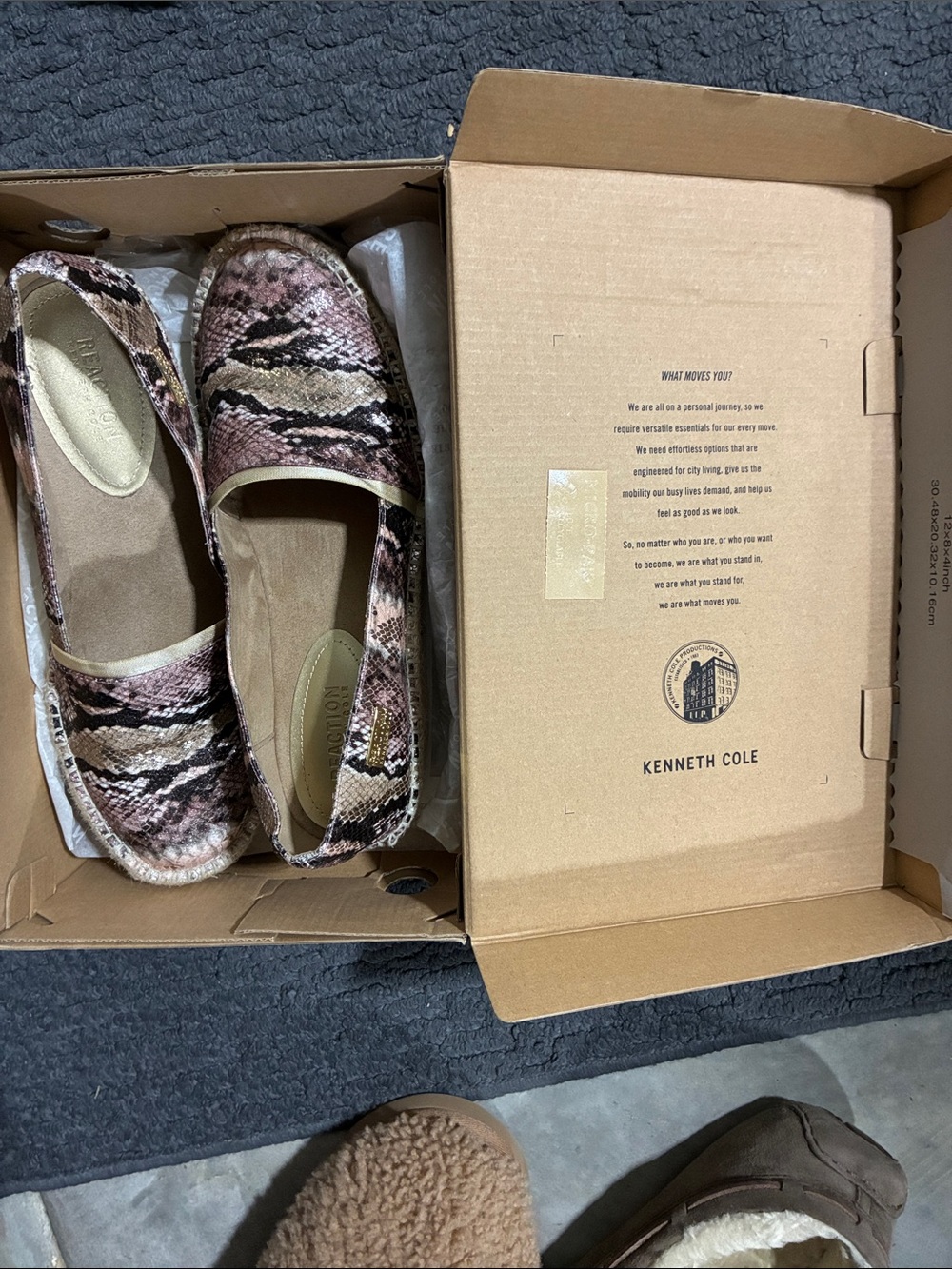 Kenneth Cole Pink and Brown Snake-Print Espadrille Flats